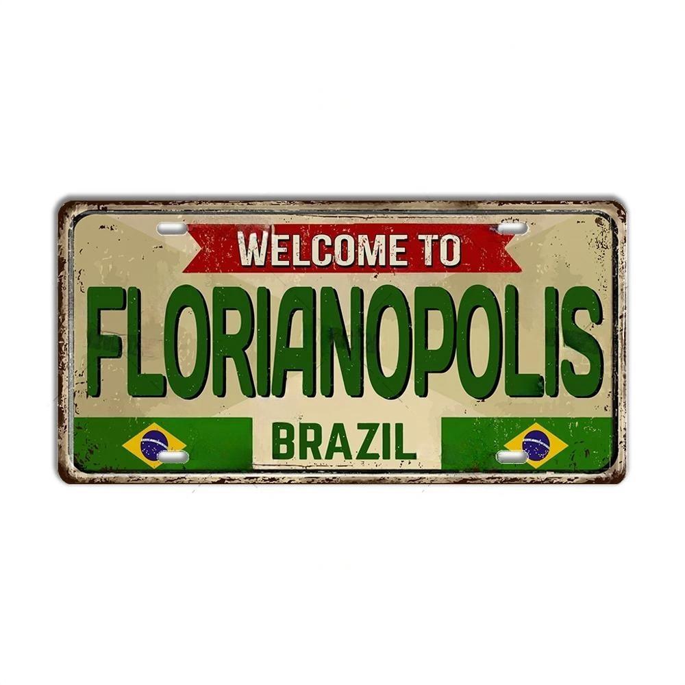 Vintage BRAZIL Landmark License Plate Rio De Janeiro Metal Sign City State Decorative Car Plate Bar Pub Garage Club Wall Decor