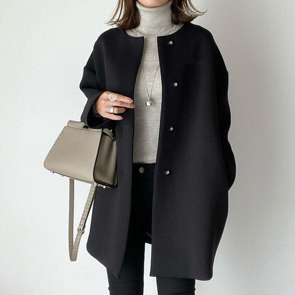 High Quality Japanese Style Straight Trench Coat for Women Autumn Winter Elegant Solid Color Minimalist Woolen Outer Wear Top
