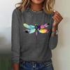 Fall Fashion Cotton Women's T-shirts Colored Dragonflies Print Long Sleeves T Shirt Casual Loose Women Clothing Tops O-neck Tees