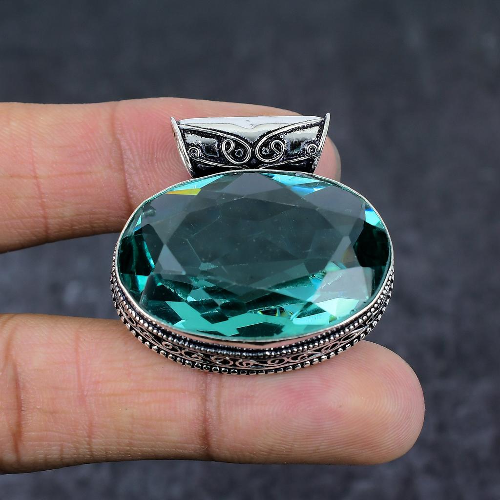 Зеленый аметист этнический кулон из стерлингового серебра 925 пробы 1,54" k5g72