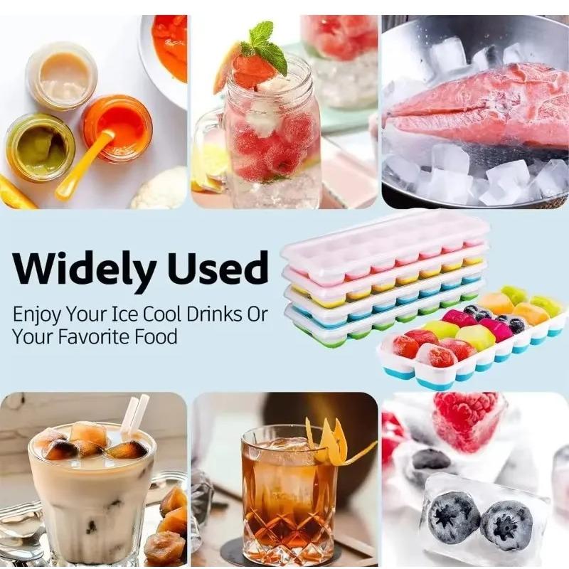 1 шт. силиконовая форма для кубиков льда, легкосъемная гибкая форма с защитой от проливания, съемная многоразовая крышка, штабелируемый лоток для льда с крышкой