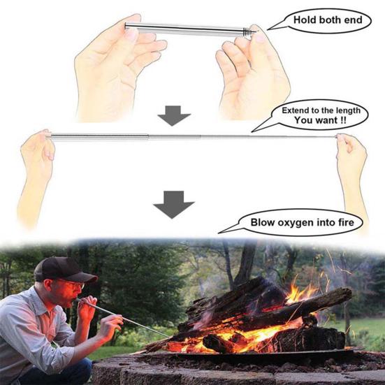 Stainless Steel Telescopic Firestick Blower Kit Lightweight Ignition Rod Camping Essential Safe Compact Outdoor Tool