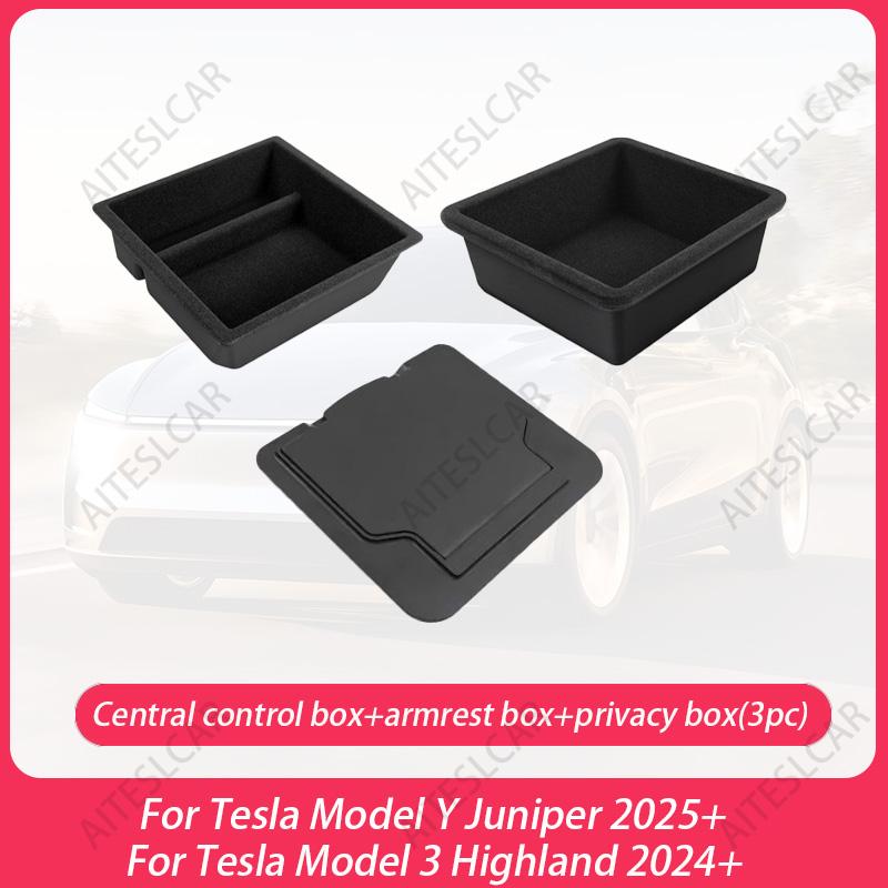 For Tesla Model 3/Y Juniper 2025+ Center Console Organizer Tray Armrest Cubby Drawer Flocking Model Y Storage Box Accessorie