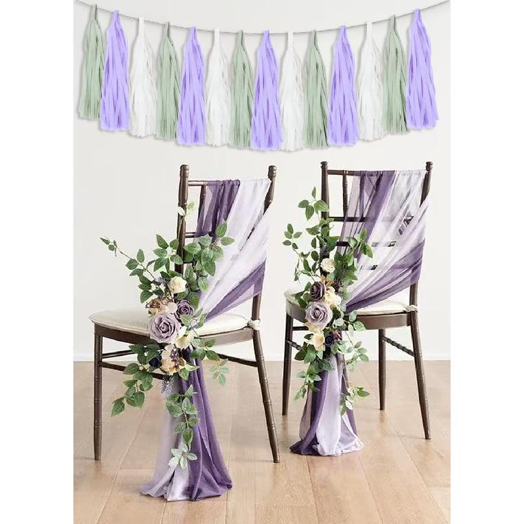 Dusty Sage Green Purple Lilac Lavender Party Decorations Paper Tassel Garland Banner Fringe Streamers Wildflower Fairy Birthday Baby Shower Wedding