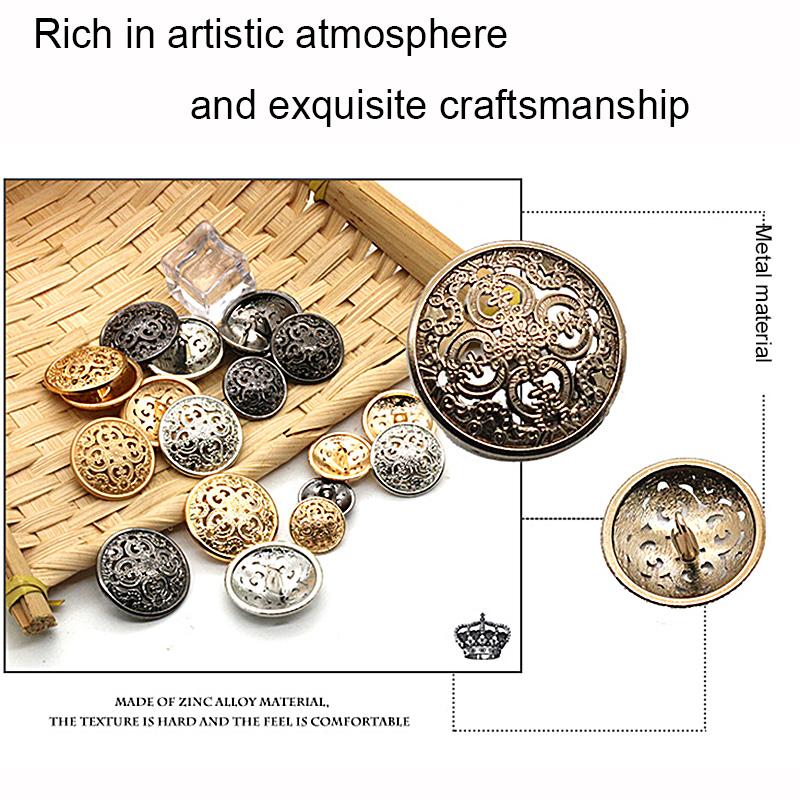 10PCS Carved Golden Hollow Buttons Clothing Handmade Sewing DIY Fashion European Decorative