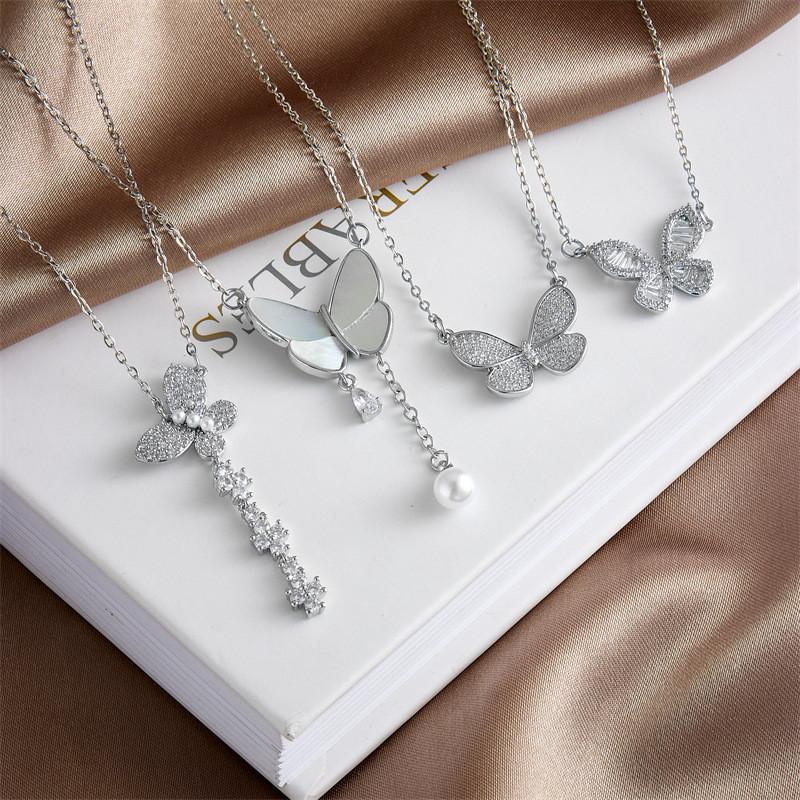 High Grade Butterfly Zircon Tassel Pendant Necklace Stainless Steel Fashion Geometric Choker Jewelry Party Gifts For Women Girls