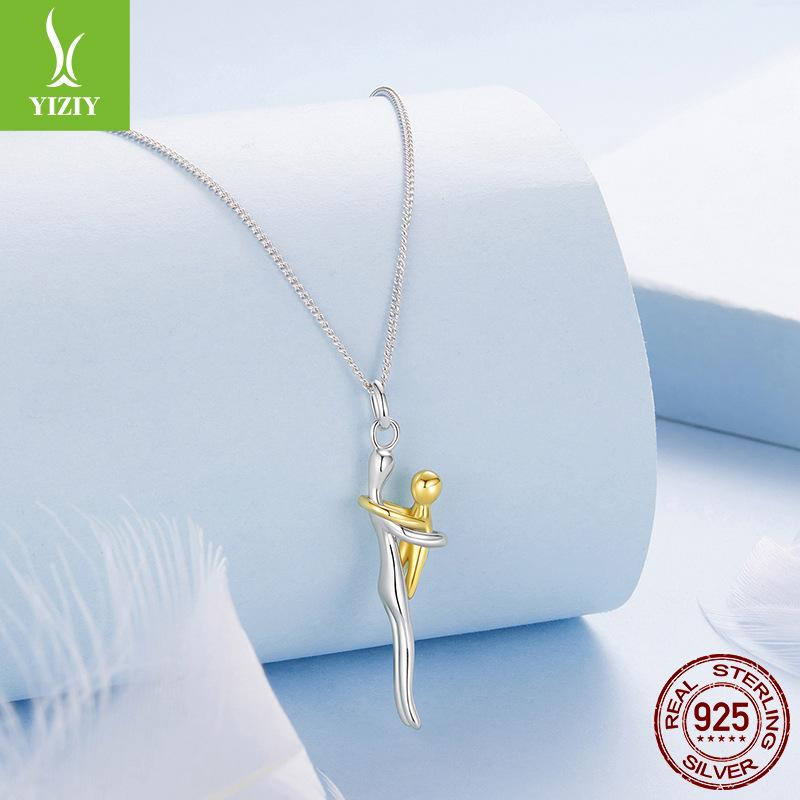 S925 Sterling Silver Mother And Child Hug Necklace Warm And Loving Mother'S Day Necklace Collarbone Chain