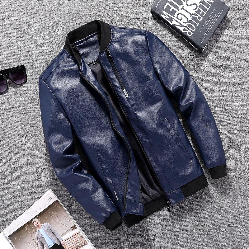 Spring and Autumn Baseball Collar Casual Jacket Youth Slim Washed Leather Jacket Fashion