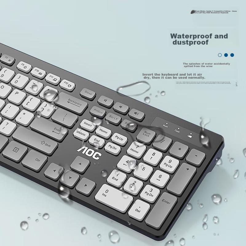 AOC KM720 Wireless Keyboard And Mouse Combo, Computer Keyboard, Contrasting Color Keyboard, Splash-Proof Design, Black