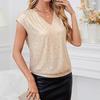Summer New Sleeveless Sequin Casual Loose Shirts for Women Elegant Slim Fit V-neck Solid Blouses Women Elegant Simple Fashion Ladies Shirt Tops 26422