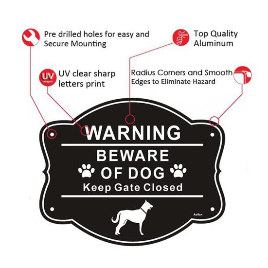 Beware of Dog Sign for Fence Aluminum Alloy Yard Keep Gate Closed Sign Fade Resistant Weatherproof Warning Sign for Door Gate Fence