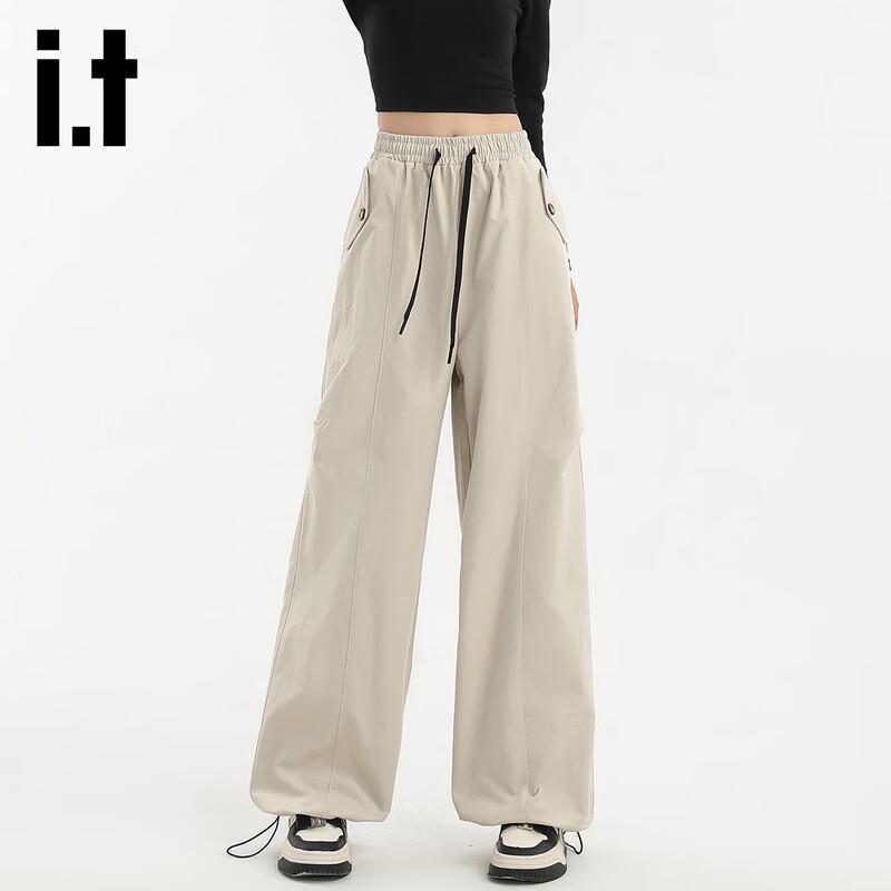 Izzueit Women's High-Waist Drawstring Wide-Leg Cargo Pants