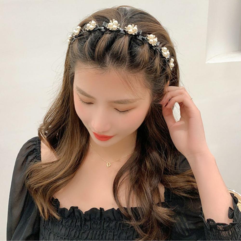 Pearl Braided Tools Hairband Flower Hair Toothed Headband Lazy Girls Hair Braider Hair Hoops Women