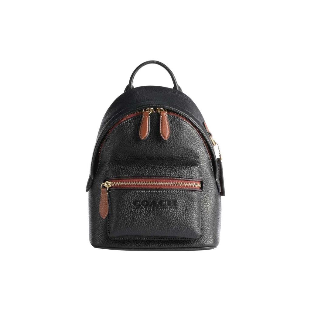Coach Charter 18 Color Block Zip Leather Backpack Unisex Backpacks Brown Black C5286-B4M2