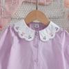 Фиолетовая блузка для девочек ясельного возраста с длинным рукавом и вышивкой кролика, воротник Питер Пэн, весна-осень, детская одежда 2-6 лет