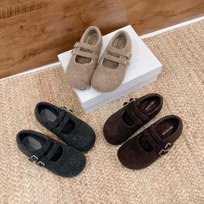 Шерстяная версия ретро двубортные шерстяные туфли Мэри Джейн на плоской подошве женские одинарные туфли зимние плюшевые теплые хлопковые туфли пушистые туфли