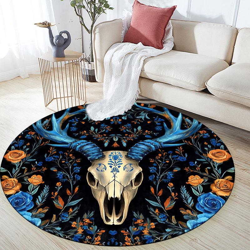 Animal Skull pattern round rug,Carpet Rug for Living Room Bedroom Sofa Playroom Decor,Non-slip Floor Mat,Holiday Gifts and Birthday Gifts