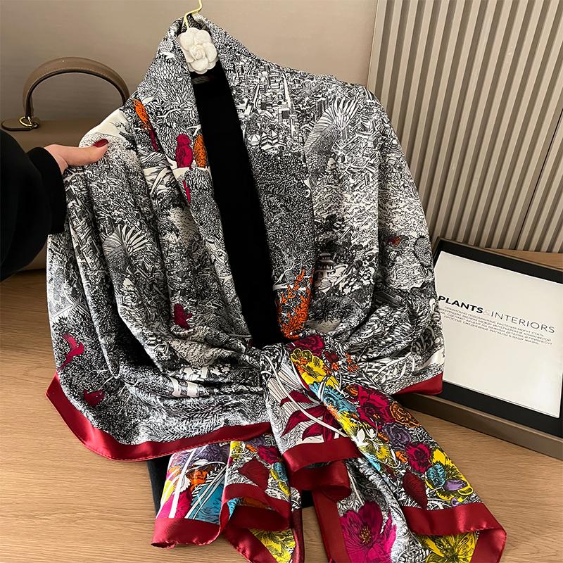 Design Satin Silk Shawl Hijab Scarf Women Fashion Summer Sunscreen Beach Stole Wraps Bufanda Female Headkerchief Echarpe New