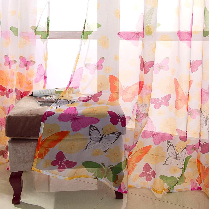 100*270см Большой Занавес на Кулиске с Принтом Бабочек Газ Тюль Прозрачный Домашний Декор Оконные Шторы Прозрачные Экраны Тюль