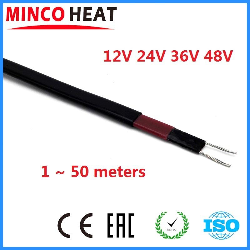 MINCO HEAT 1~50 meters DC 12V 24V 36V 48V Low Voltage Self-regulating Heating Cable Pipe Anti-Freeze Protection Warm Wire