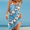 Женское пляжное платье, пляжная одежда, мини-платье с принтом танцующих бабочек, повседневное современное платье без рукавов, свободного кроя, для улицы, повседневное, розовое, синее, летнее