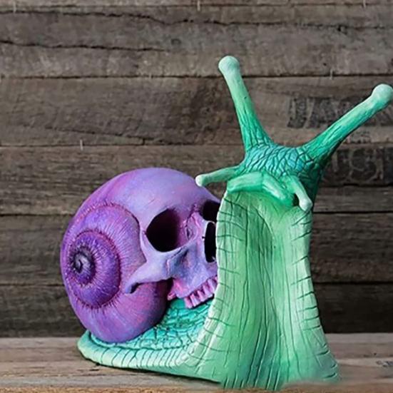 Садовая статуя улитки-черепа, Хэллоуинская скульптура улитки-черепа из смолы, готическая улитка-скелет, украшение для патио, газона, дома, офисного стола