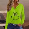 Women's T Shirt Tee Christmas Print Button Long Sleeve Daily Weekend Fashion Basic V- Neck Regular Top