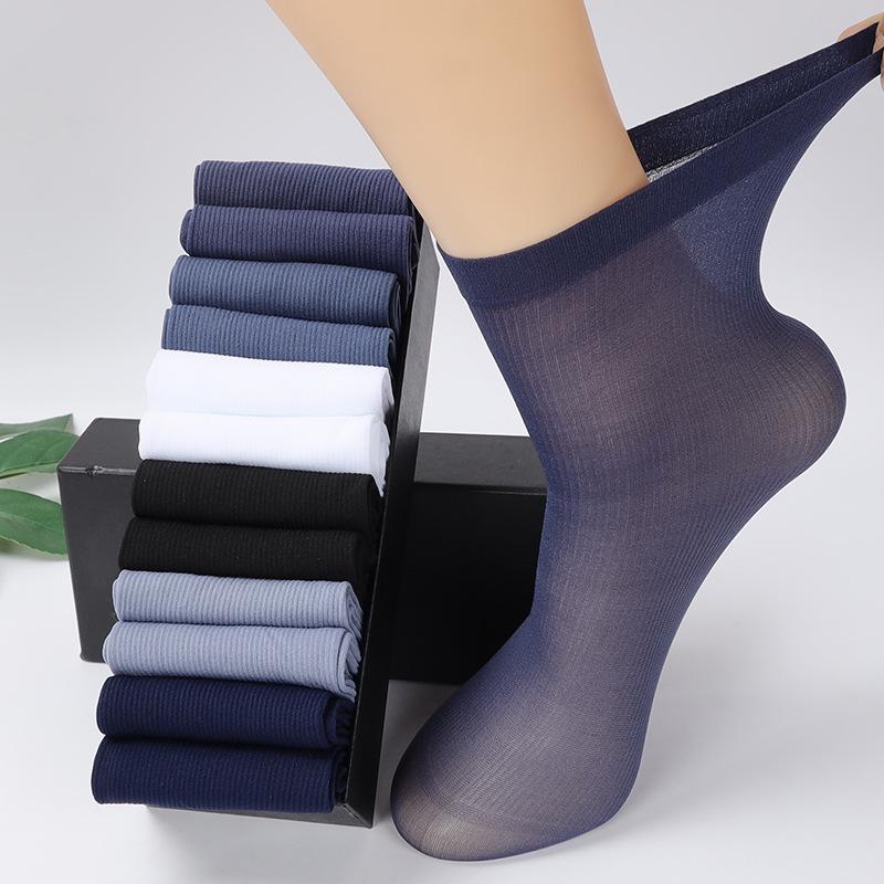 Ultra-thin Bamboo Fiber Socks for Men: Breathable, Sweat-Absorbent, Mid-Tube, Solid Color - Ideal for Spring and Summer Casual or Business Wear.