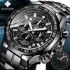 Top Brand Luxury Sport Watch For Men Quartz Chronograph Date Luminous Full Steel Wrist Watch