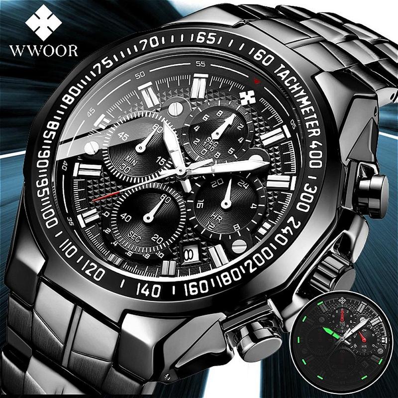 Top Brand Luxury Sport Watch For Men Quartz Chronograph Date Luminous Full Steel Wrist Watch