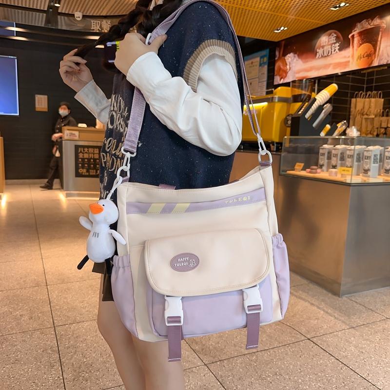 Холщовая сумка через плечо большой емкости, водонепроницаемая нейлоновая школьная сумка для студенток, сумка-тоут на одно плечо