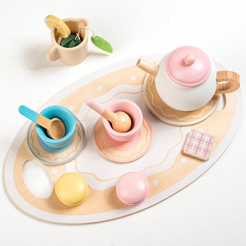 Wooden Royal Tea Party Play Set For Kids With Imaginative Over Kitchen Role Play