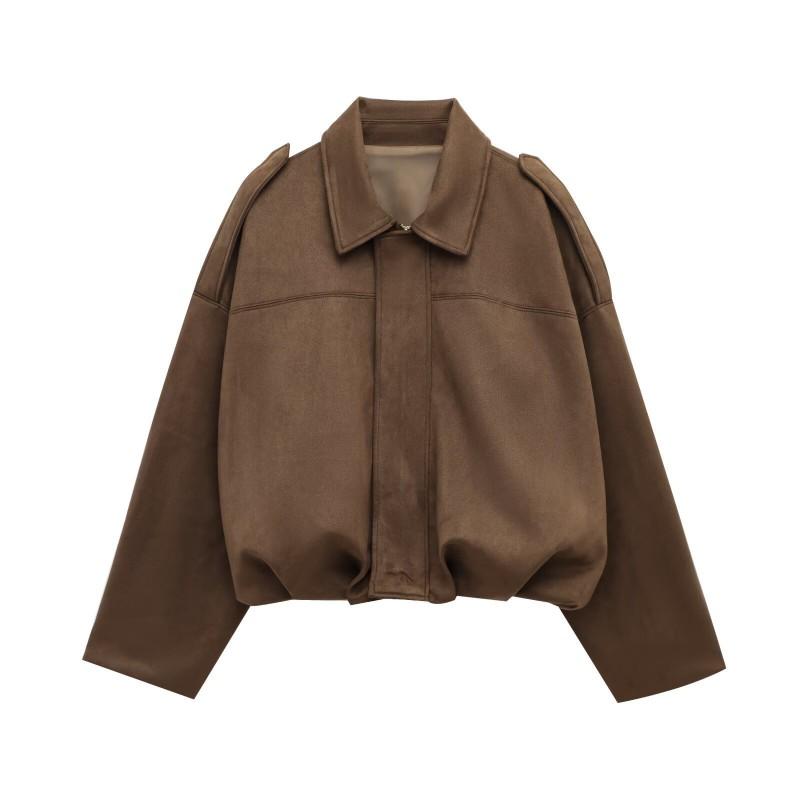 Womens Thin Blazer Jacket - Solid Color Zip Up Streetwear Loose Fit