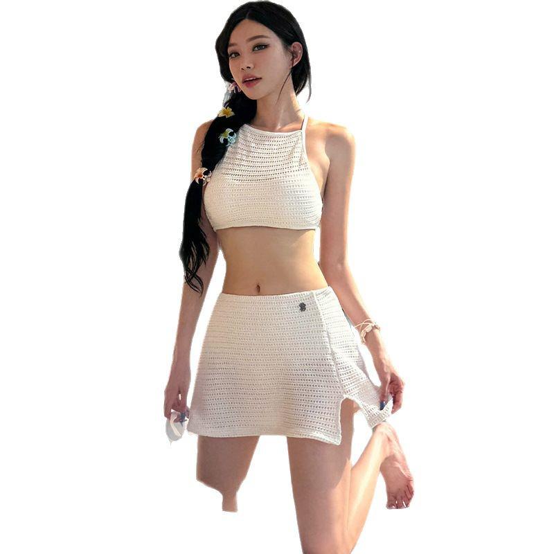 2025 Корейское Сладкое Вязаное Платье с Открытой Спиной: Раздельный купальник Tie-Up Beach Sexy для женщин