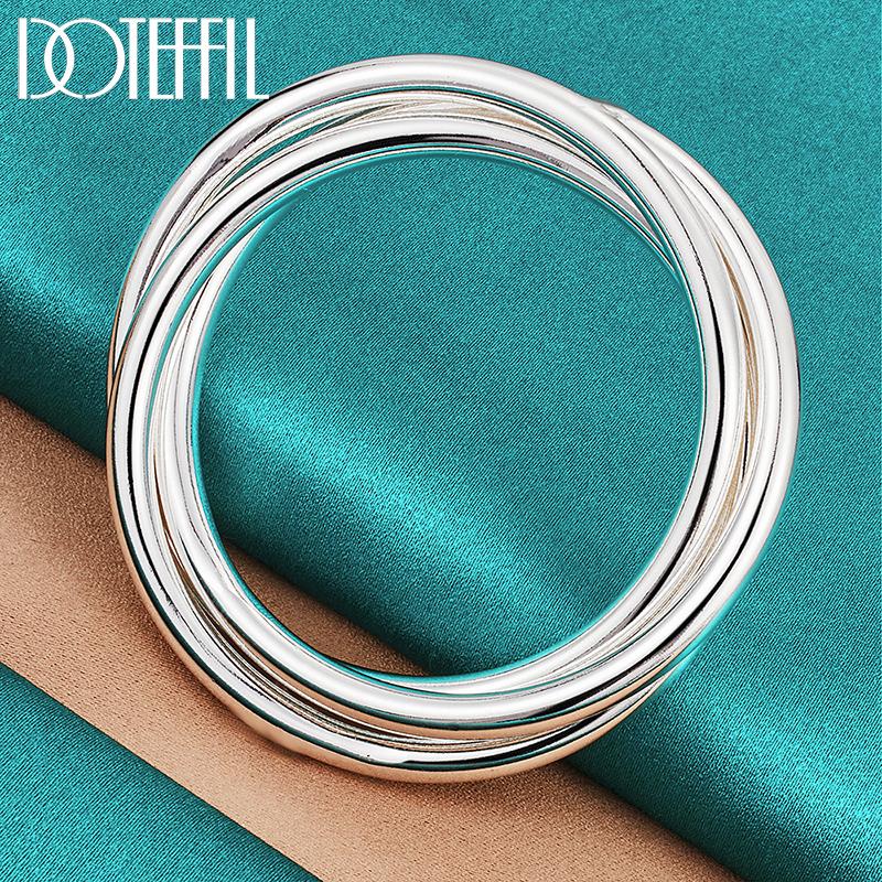 925 стерлингового серебра три линии гладкий браслет модные украшения