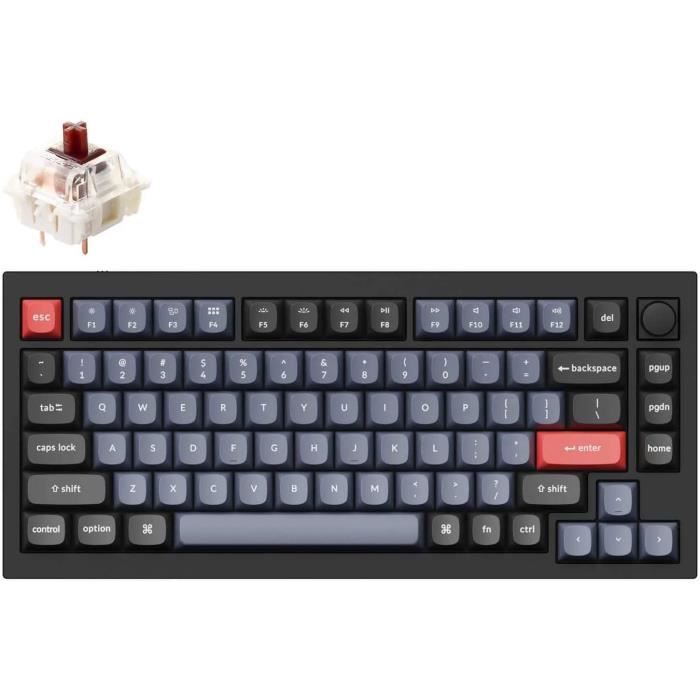 Clavier Mécanique - Keychron - Q1 QMK - Noir Carbone - Gateron G Pro Marron - Rétroéclairé RVB