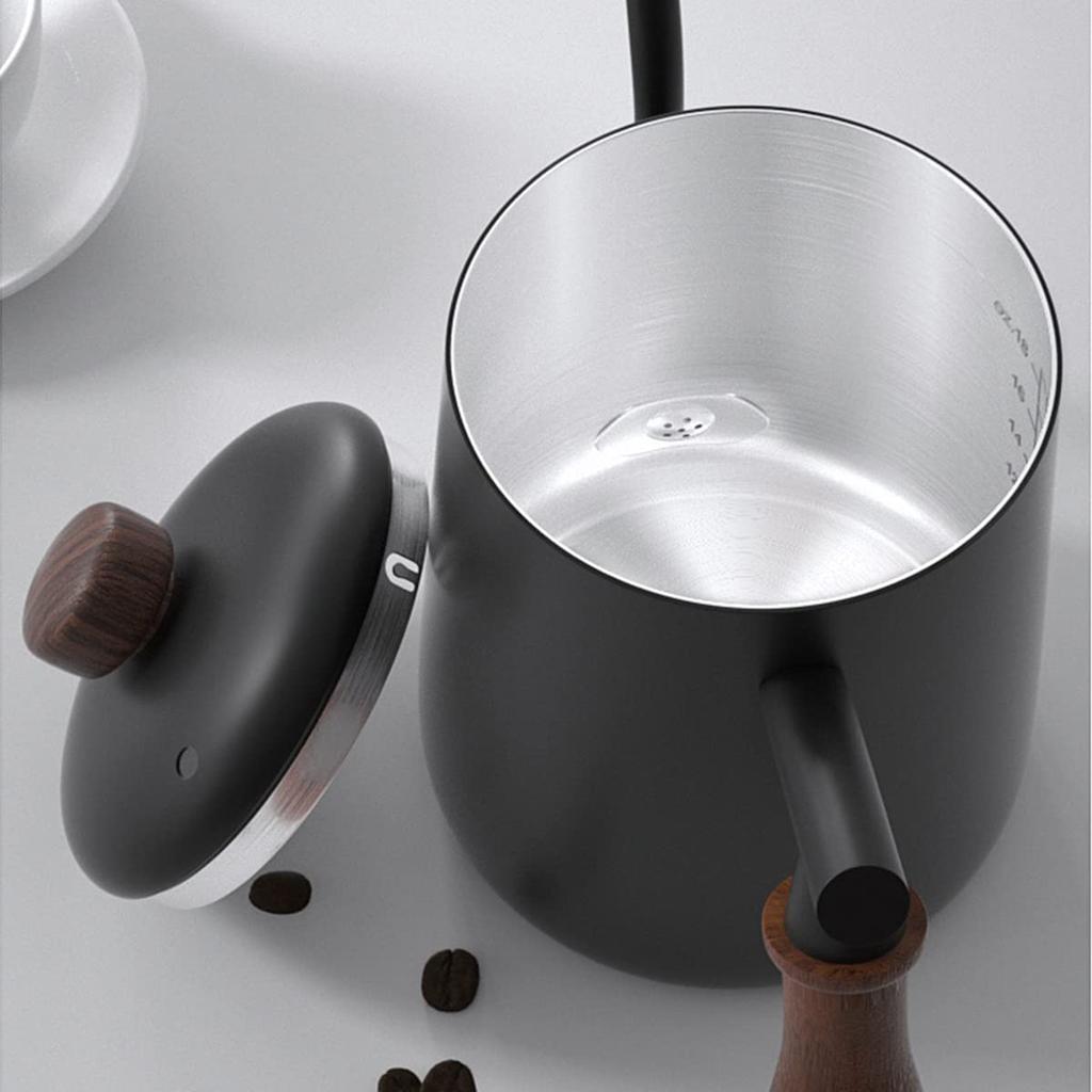 SOVIFKI Drip Pot Coffee Pot Removable Wooden Handle Coffee Kettle Stainless Steel Drip Narrow Mouth Scale 580ml Outdoor Coffee Kettle Black