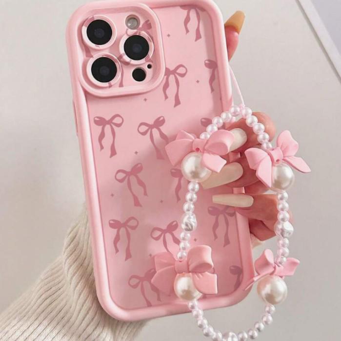 Стильный чехол-цепочка с бантом для моделей iPhone: 13 Pro, 15, 15 Pro Max, 16, 17