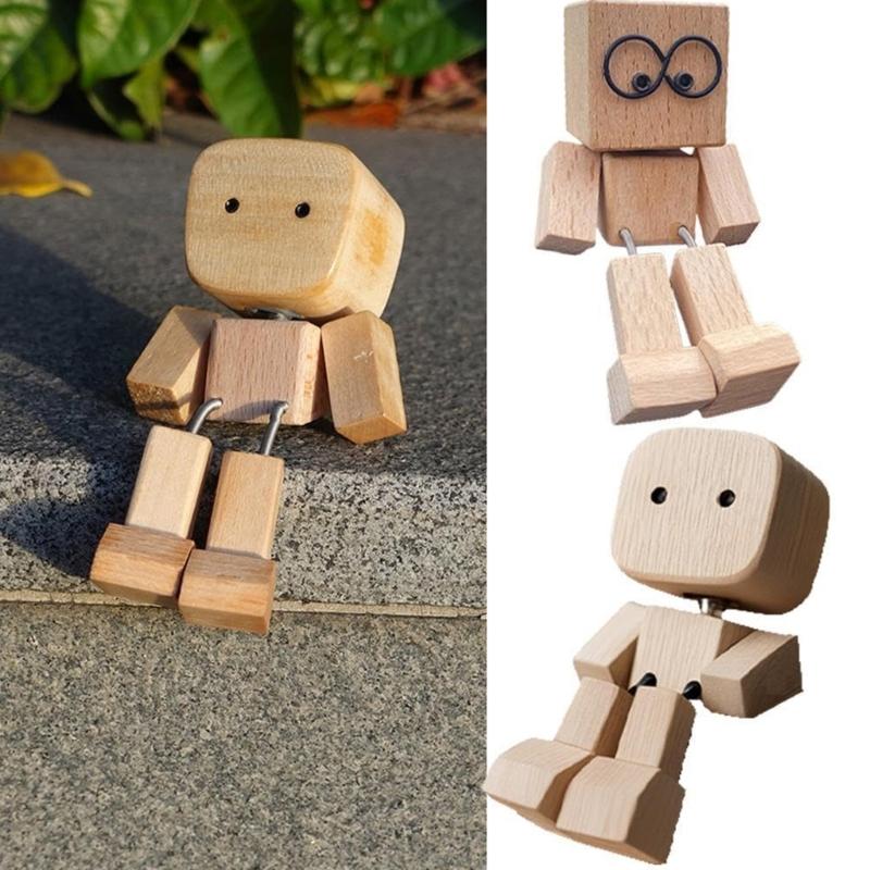 Shaking Feet Wooden Man Figurine Car Interior Small Desktop Ornaments Funny Wood Leg-swinging Figurine Gifts for Home
