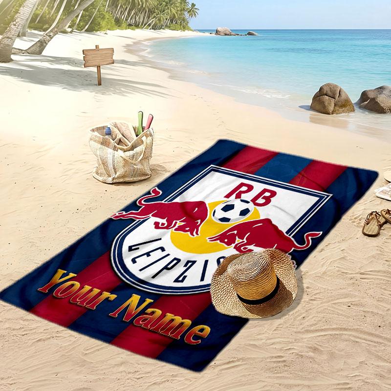 RB Leipzig FC Personalized Printed Beach Towel Soccer Logo Support Custom Name Text Absorbent Towel For Sport Travel Special Gift
