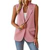 Женский пиджак, жилет с лацканами, формальный деловой костюм без рукавов с прямыми накладными карманами, сплошной цвет, средней длины, женский костюм, пальто