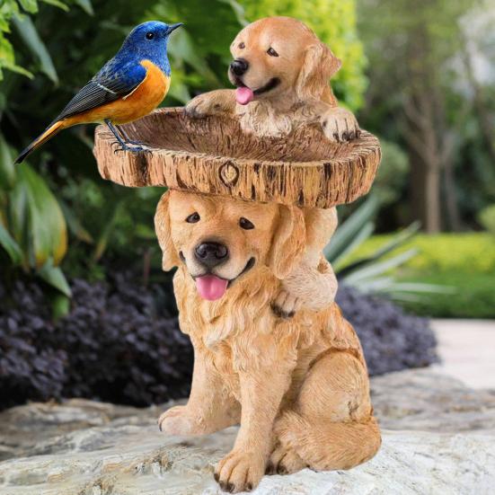 Садовая скульптура собаки, легко перемещаемая, стоячая кормушка для птиц, ванна для птиц, водонепроницаемые мини-статуи для двора, украшение для газона, сада, декора двора