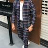 Европейская и американская мужская повседневная спортивная одежда, осенняя новая куртка-кардиган на молнии с воротником-стойкой + модные брюки, костюмы в сетку