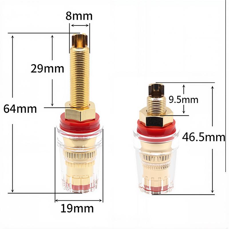 HIFI Copper Socket Plug Crystal Audio Speaker Connector Gold-plated Amplifier Terminal Binding Post Banana Plug Socket M8 L8