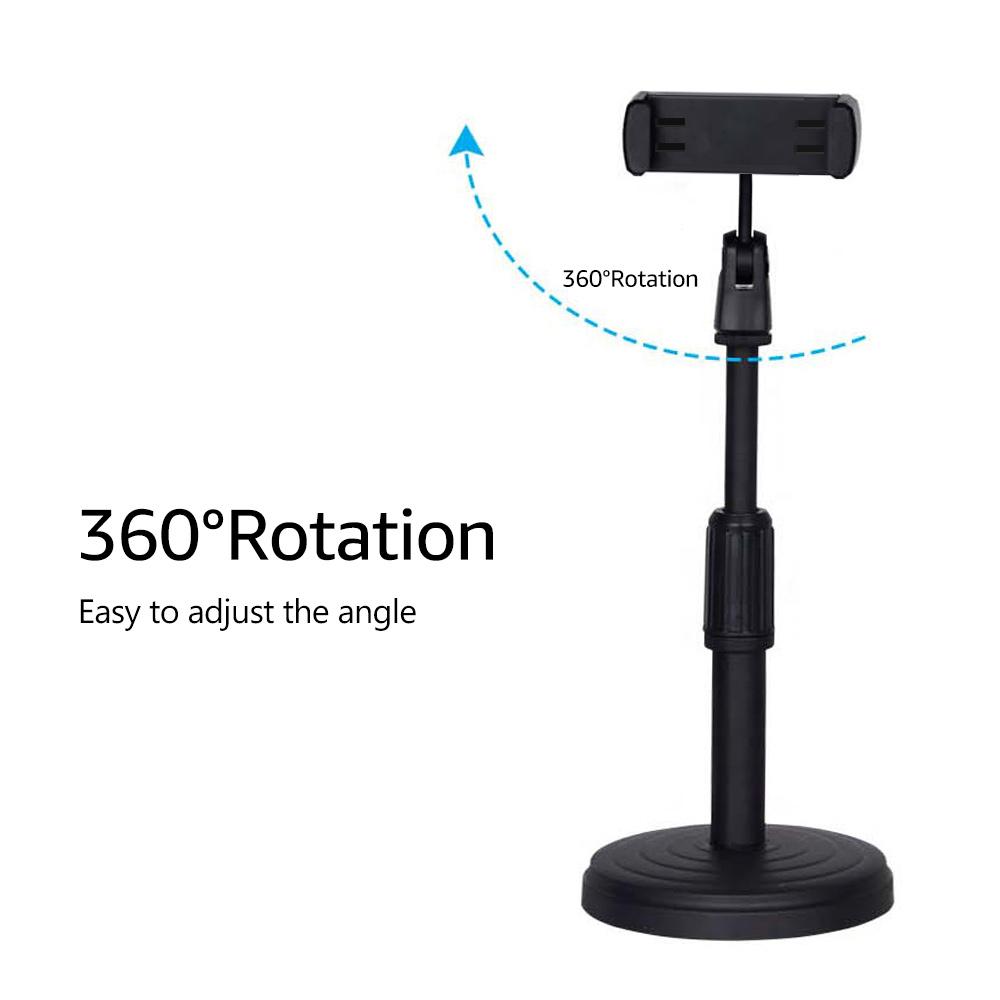 Desktop Cell Phone Stand Holder Clamp Tablet Stand Adjustable Height Portable Stable Round Base for Watching Online
