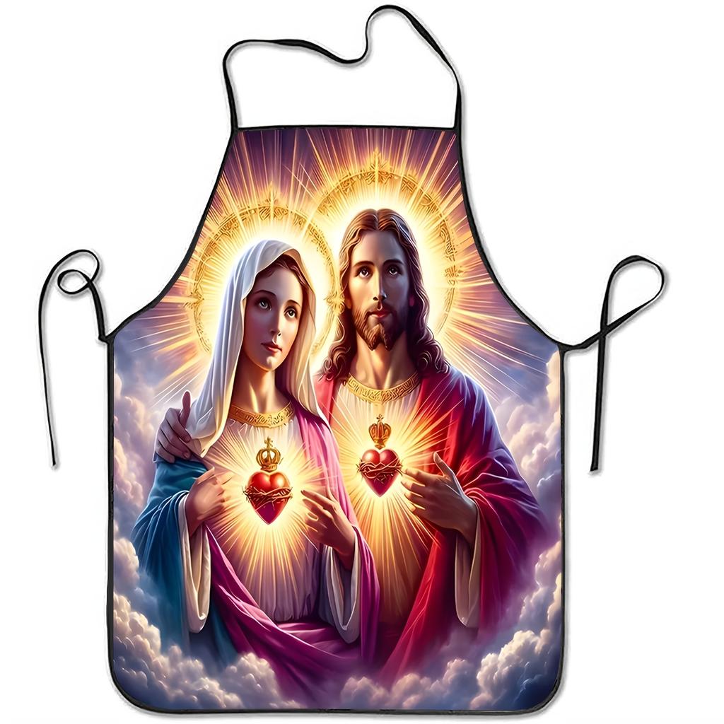 1pc Virgin Mary & Jesus Angel Print Sleeveless Apron - Religious Suitable for Cooking, Baking, BBQ, Cleaning - Polyester Bib Apron for Women & Men, Un