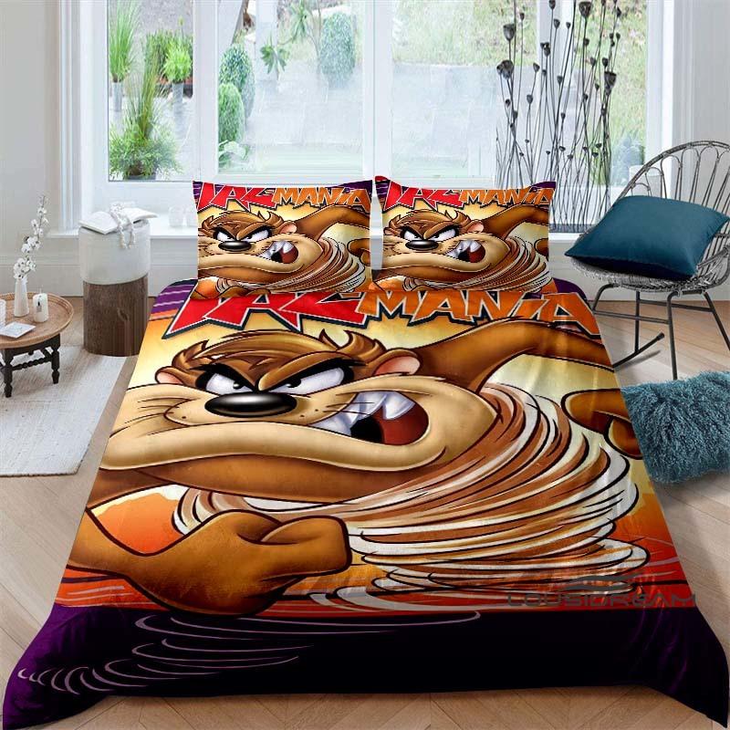 Cartoon T-Tasmanian Devil bedding set, printed single duvet cover and pillowcase three-piece set, children's and adult sizes.002