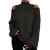 Women Fall Winter Sweater Off Shoulder Long Sleeve Half-high Collar Hollow Out Solid Color Loose Knitted Pullover Elastic Soft Warm Lady Top