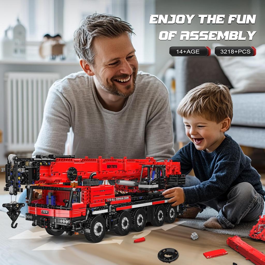 Mould King 17074 Technik LTM 1110 Crane Building Blocks APP Remote Control Engineering Car 8 MOC Crane Building Blocks Suitable for Kids and Kit,