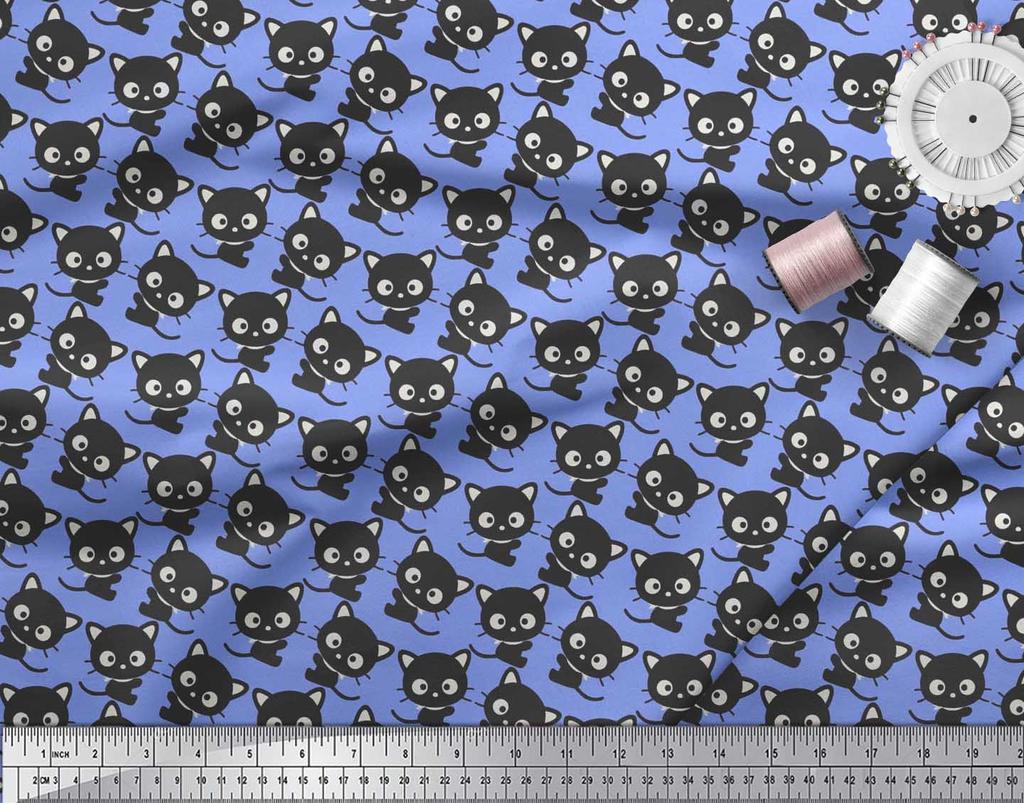 Soimoi Japan Crepe Satin Fabric Cat Cartoon Print Fabric by metre 42 Inch